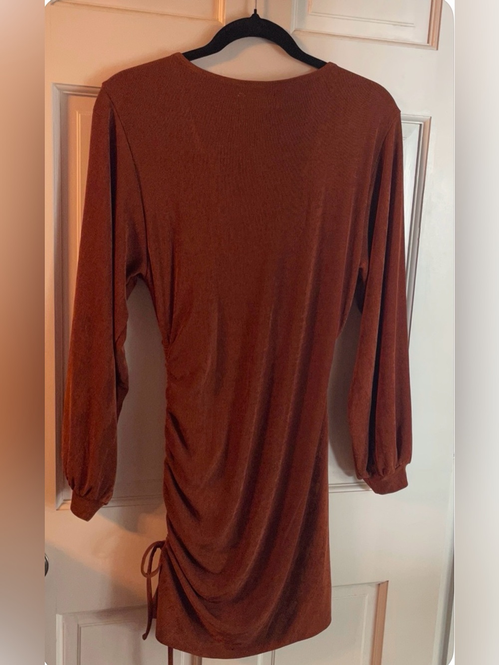 l*space Rust Wrap-Style Long Sleeve Ruched Dress - Picture 3 of 8
